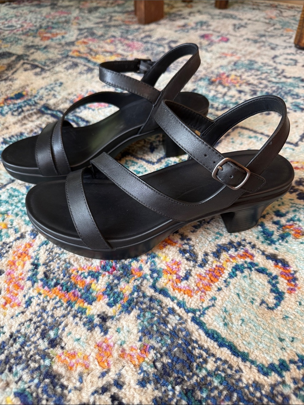 ABEO Black Strappy Mid Heel Sandals